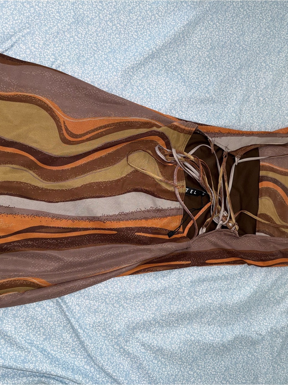 Motel Rocks Brown, Orange & Olive Wave-Print Slip Dress - Picture 2 of 3